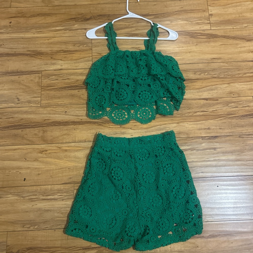 Green Crochet Two-Piece Set
